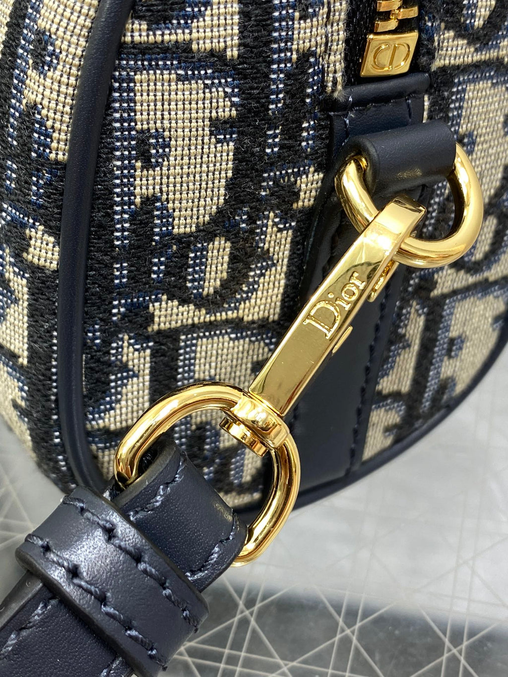 Dior Groove 16 Mini Boston Bag — Navy Dior Oblique Jacquard with Navy Leather Trim