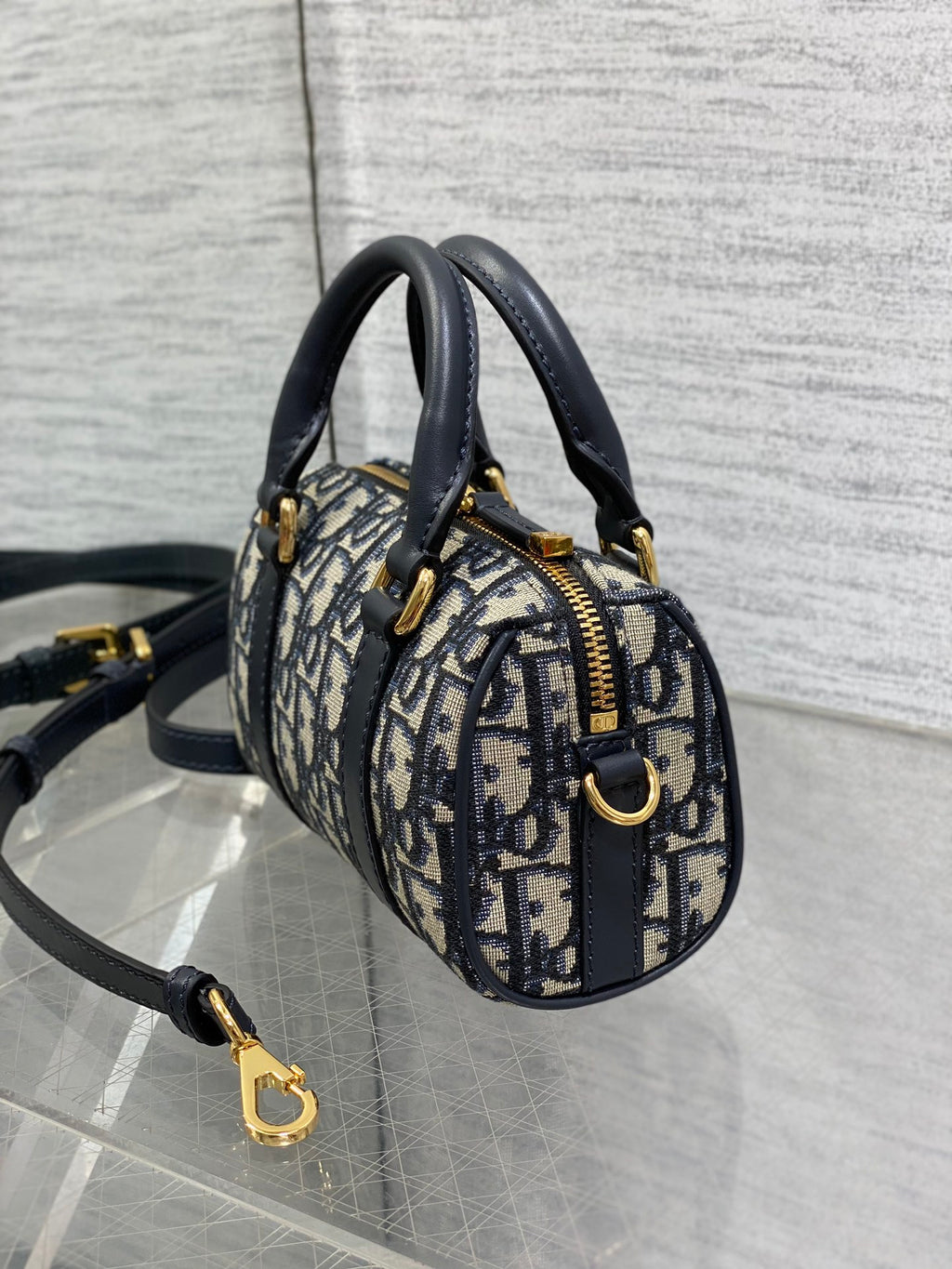 Dior Groove 16 Mini Boston Bag — Navy Dior Oblique Jacquard with Navy Leather Trim