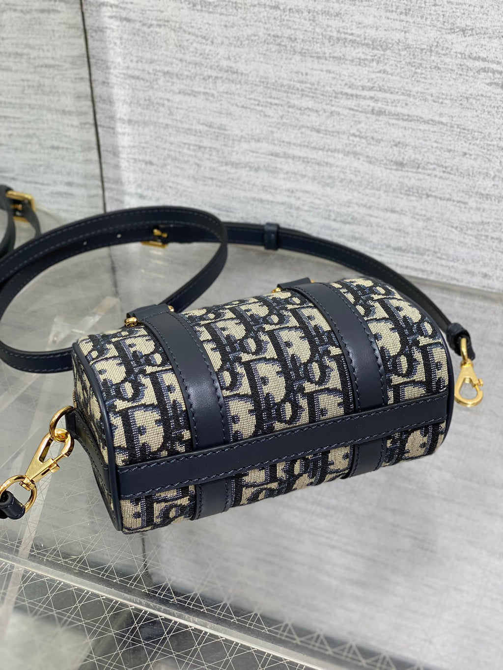 Dior Groove 16 Mini Boston Bag — Navy Dior Oblique Jacquard with Navy Leather Trim