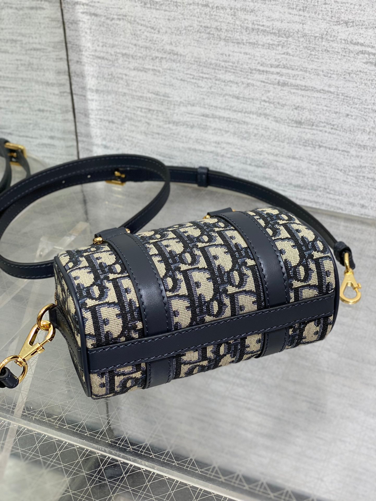 Dior Groove 16 Mini Boston Bag — Navy Dior Oblique Jacquard with Navy Leather Trim