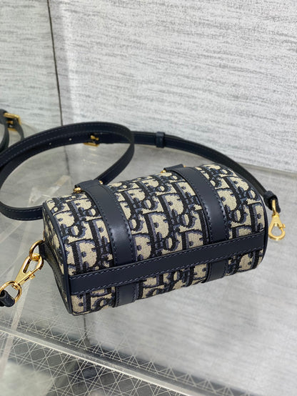 Dior Groove 16 Mini Boston Bag — Navy Dior Oblique Jacquard with Navy Leather Trim