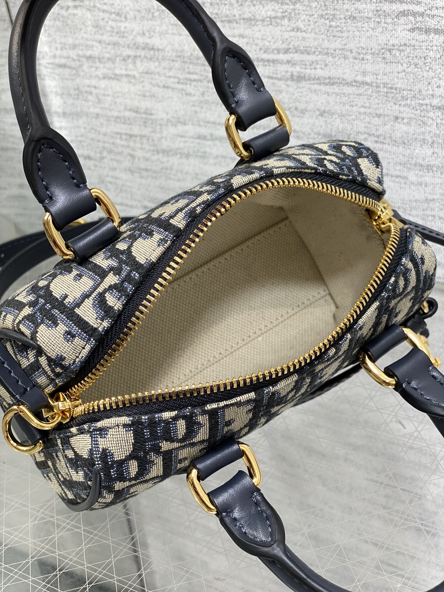 Dior Groove 16 Mini Boston Bag — Navy Dior Oblique Jacquard with Navy Leather Trim
