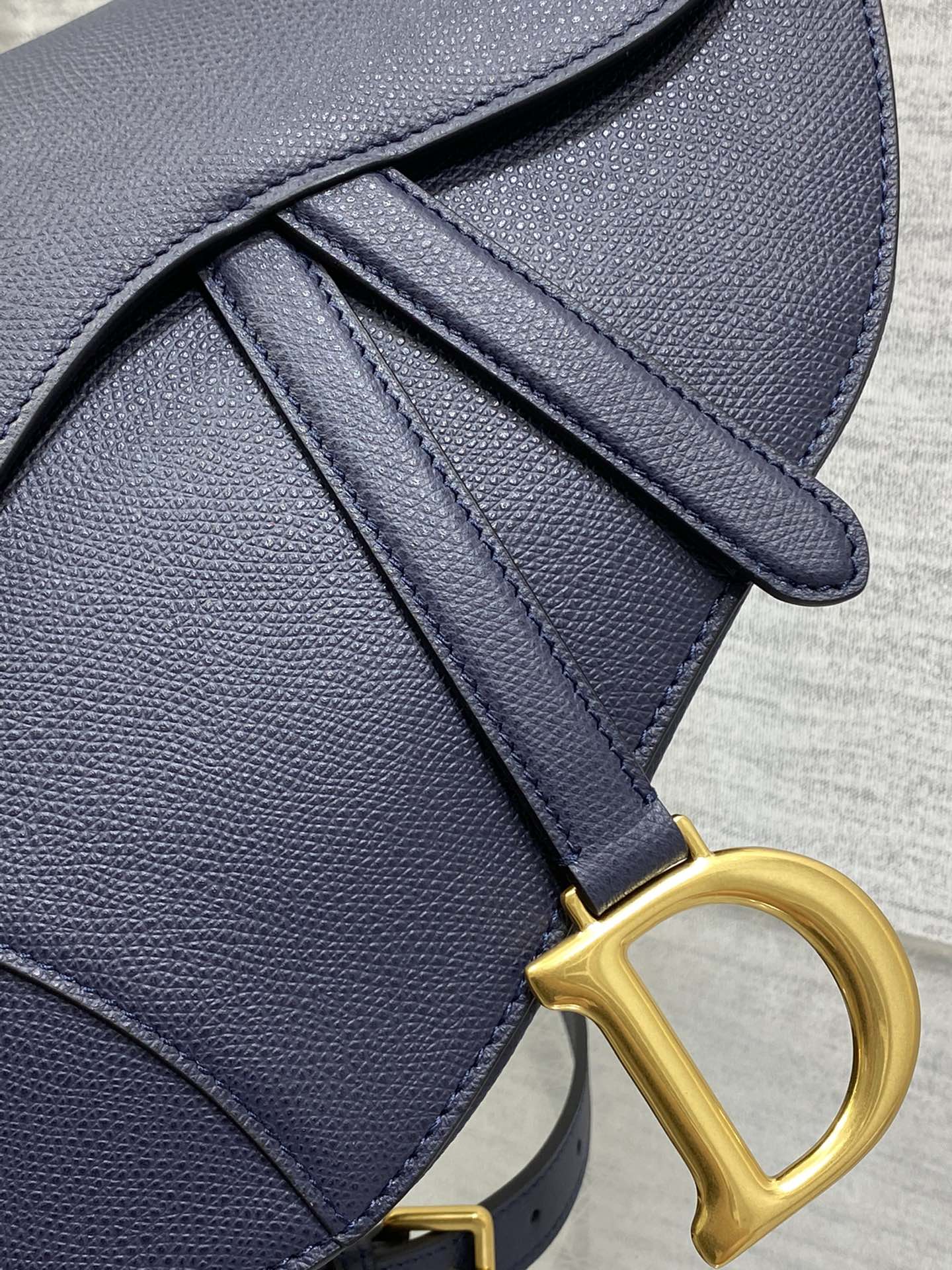Dior Saddle Bag — Navy Blue Grained Calfskin with Gold Hardware