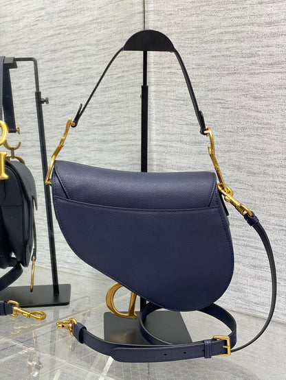 Dior Saddle Bag — Navy Blue Grained Calfskin with Gold Hardware