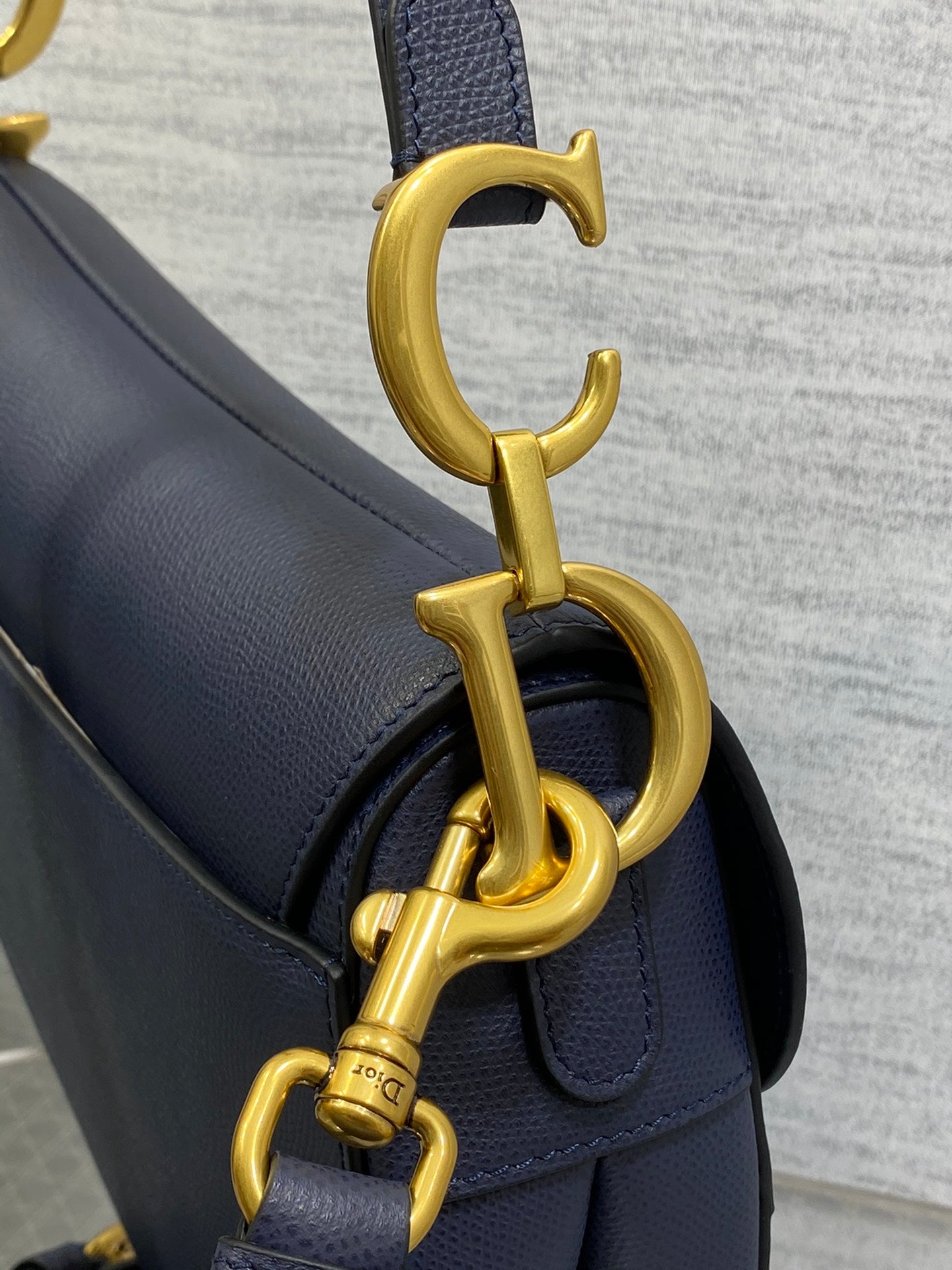 Dior Saddle Bag — Navy Blue Grained Calfskin with Gold Hardware