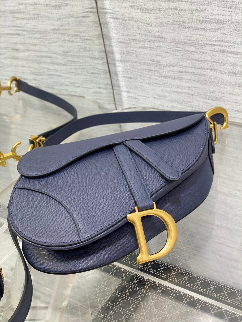 Dior Saddle Bag — Navy Blue Grained Calfskin with Gold Hardware