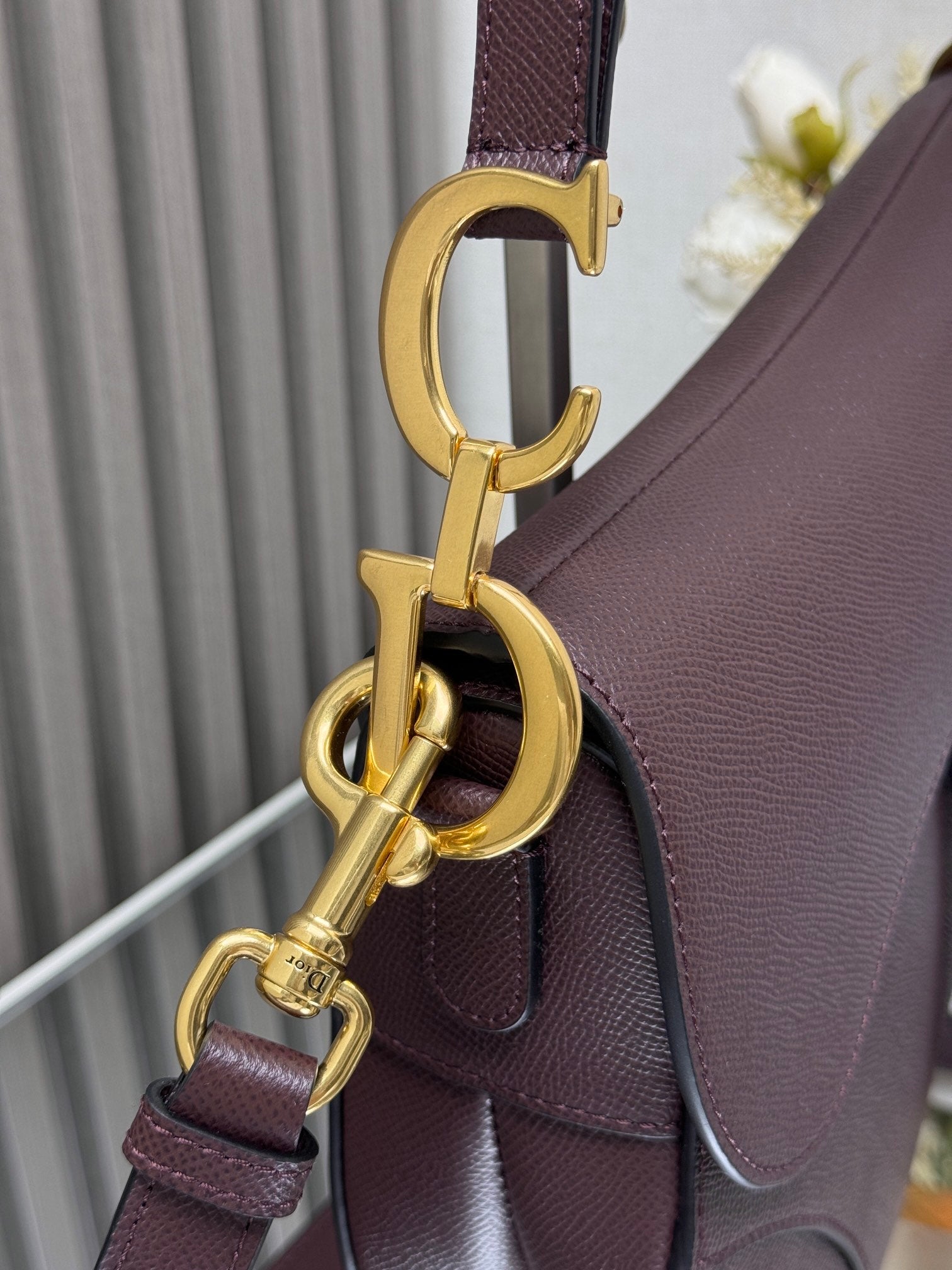 Dior Saddle Bag — Burgundy Grained Calfskin with Gold Hardware