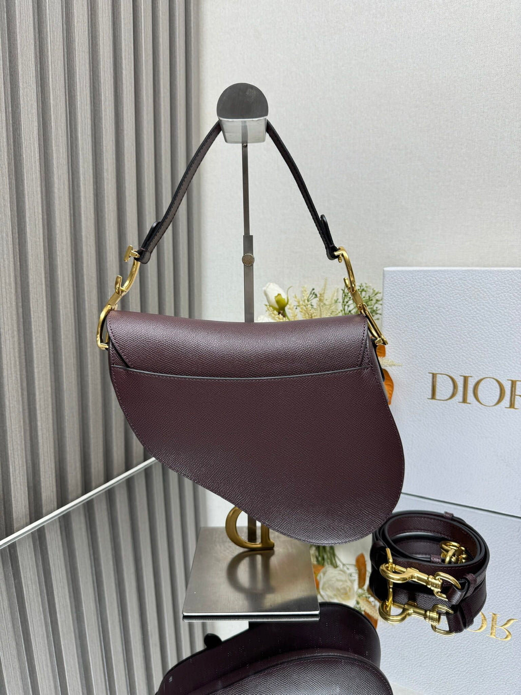 Dior Saddle Bag — Burgundy Grained Calfskin with Gold Hardware