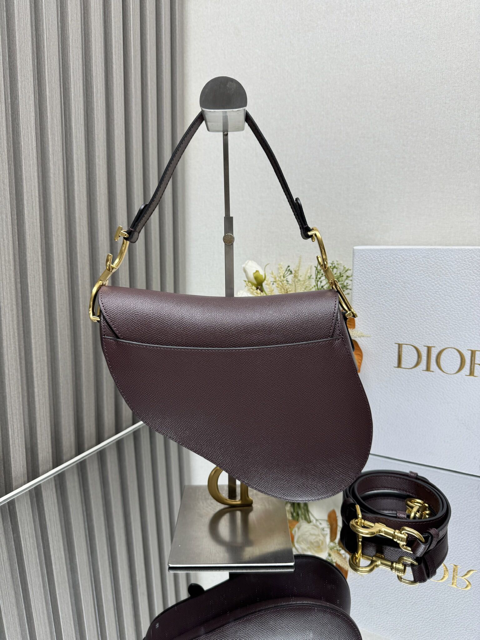 Dior Saddle Bag — Burgundy Grained Calfskin with Gold Hardware