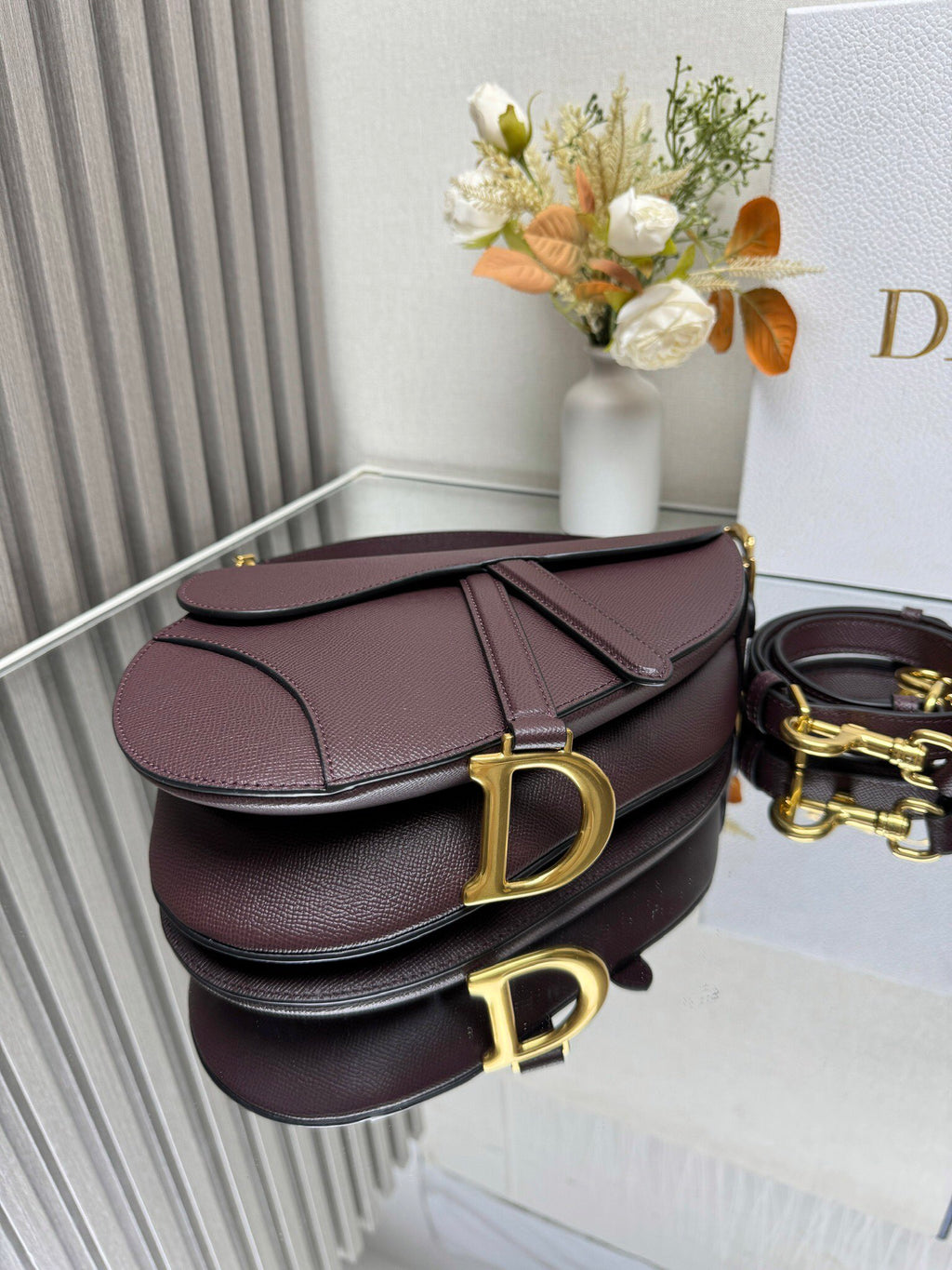 Dior Saddle Bag — Burgundy Grained Calfskin with Gold Hardware