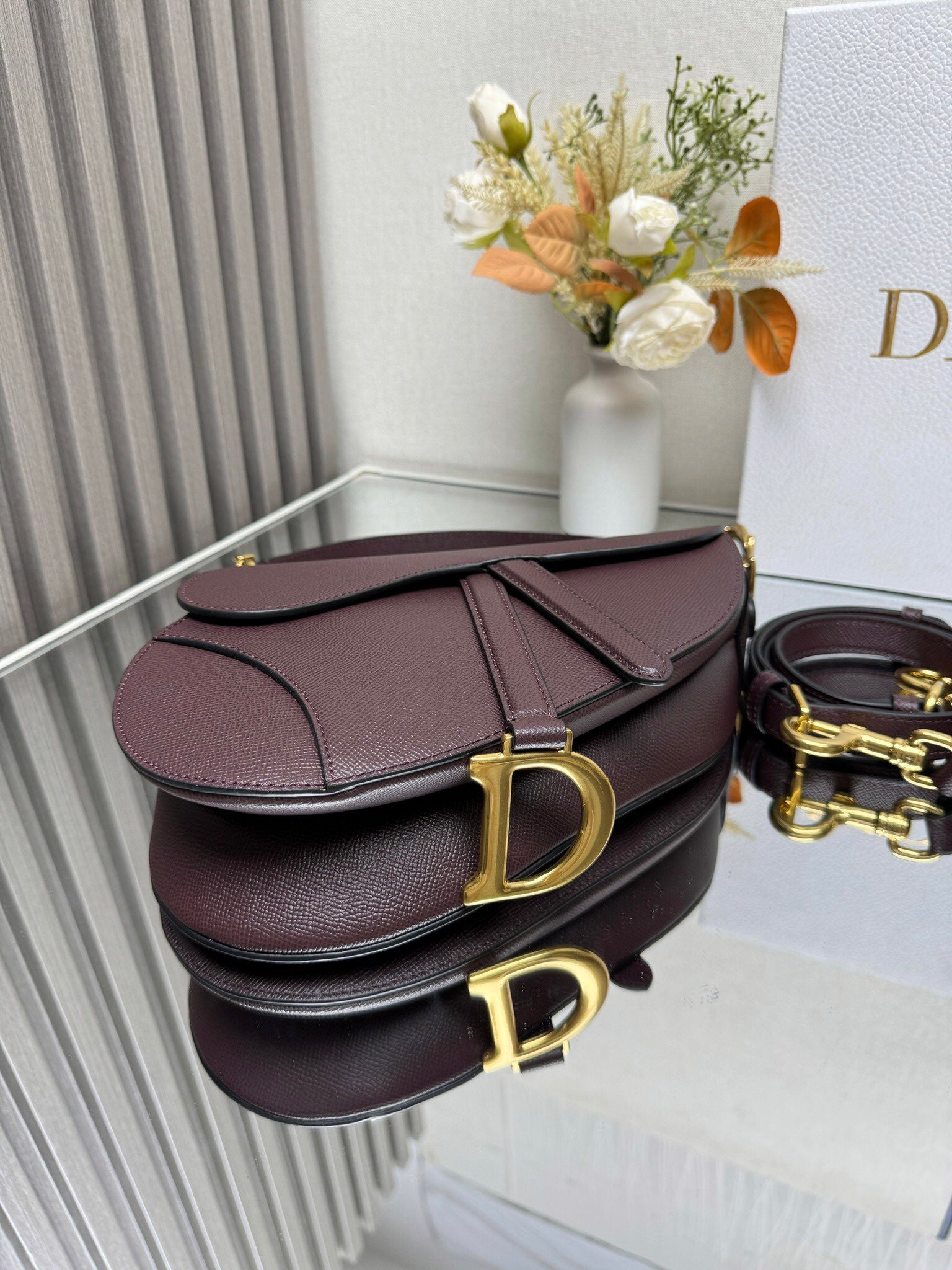 Dior Saddle Bag — Burgundy Grained Calfskin with Gold Hardware
