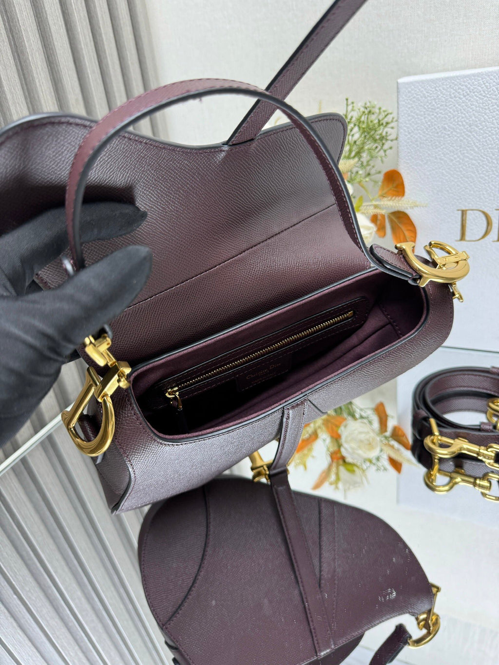 Dior Saddle Bag — Burgundy Grained Calfskin with Gold Hardware