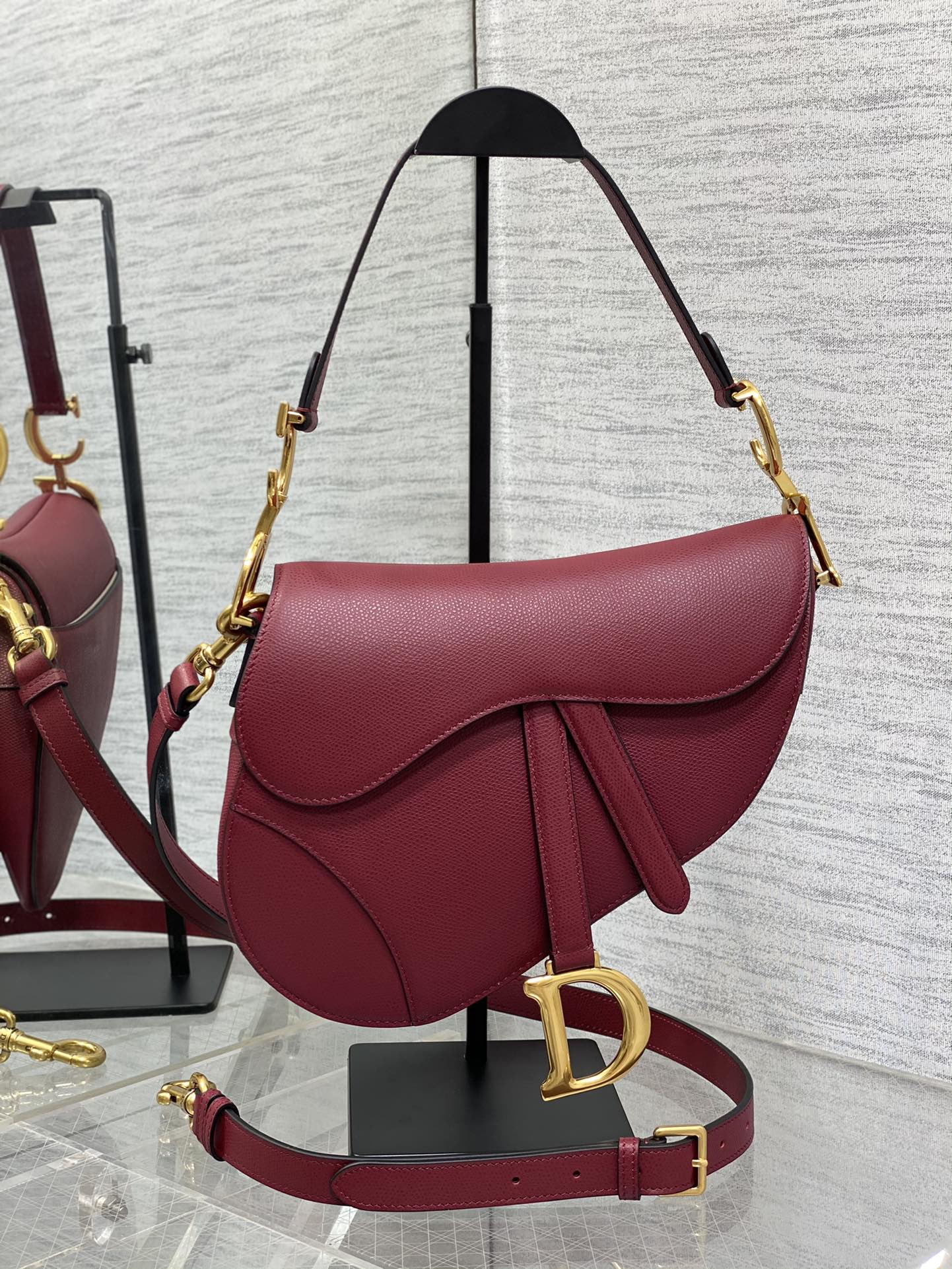 Dior Saddle Bag — Wine Red Grained Calfskin with Gold Hardware