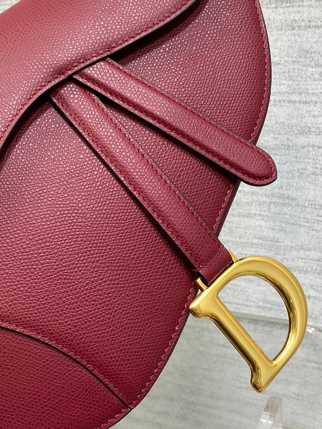 Dior Saddle Bag — Wine Red Grained Calfskin with Gold Hardware