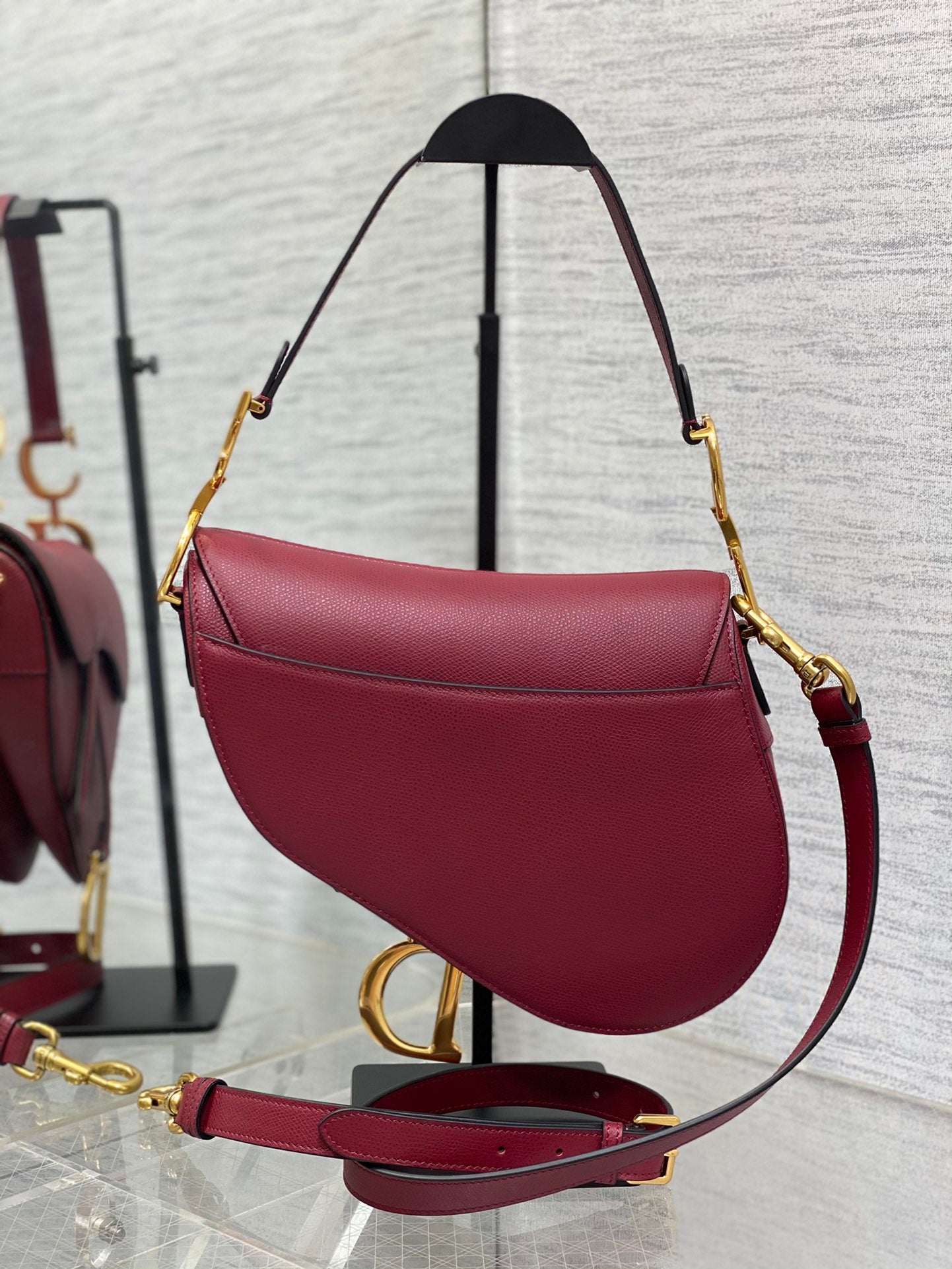 Dior Saddle Bag — Wine Red Grained Calfskin with Gold Hardware