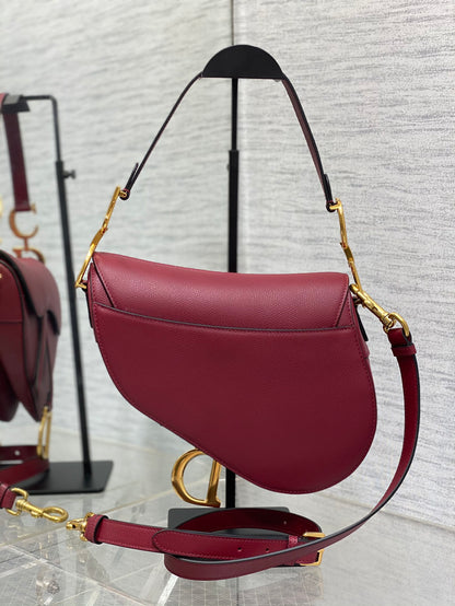 Dior Saddle Bag — Wine Red Grained Calfskin with Gold Hardware