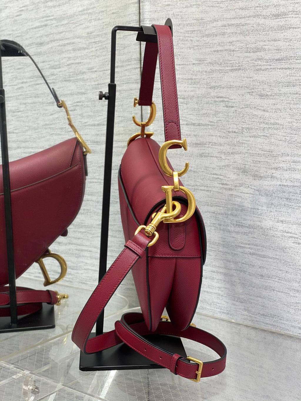 Dior Saddle Bag — Wine Red Grained Calfskin with Gold Hardware