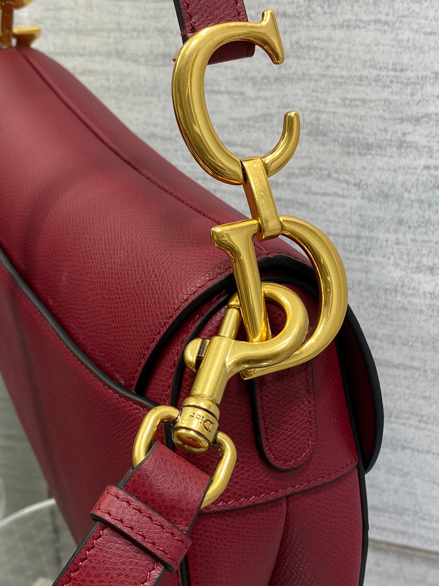 Dior Saddle Bag — Wine Red Grained Calfskin with Gold Hardware