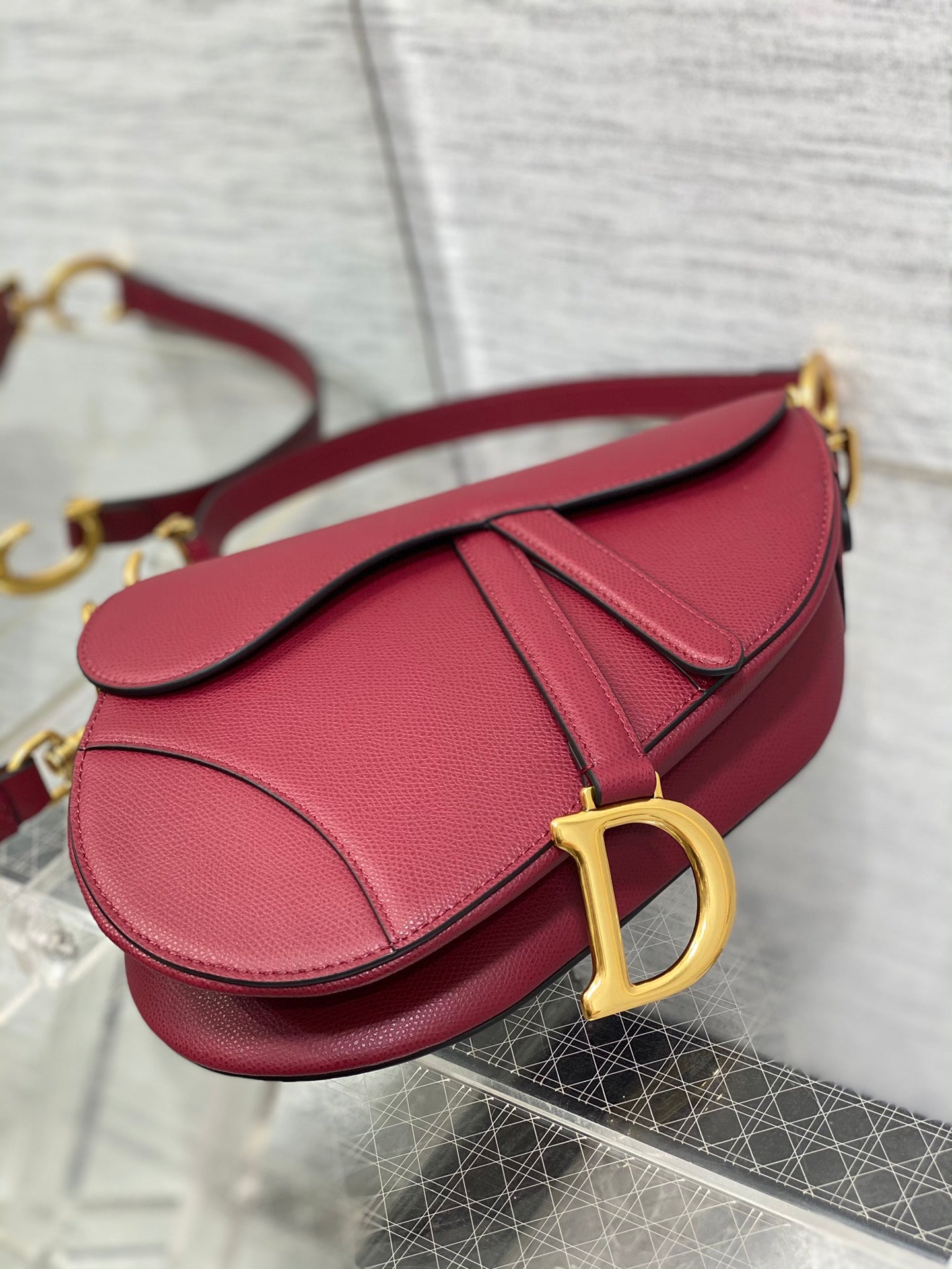 Dior Saddle Bag — Wine Red Grained Calfskin with Gold Hardware