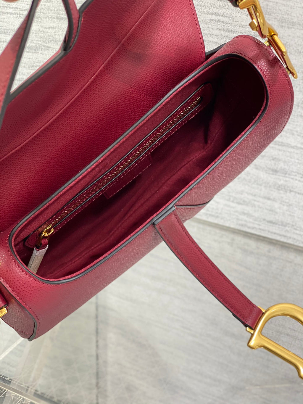 Dior Saddle Bag — Wine Red Grained Calfskin with Gold Hardware