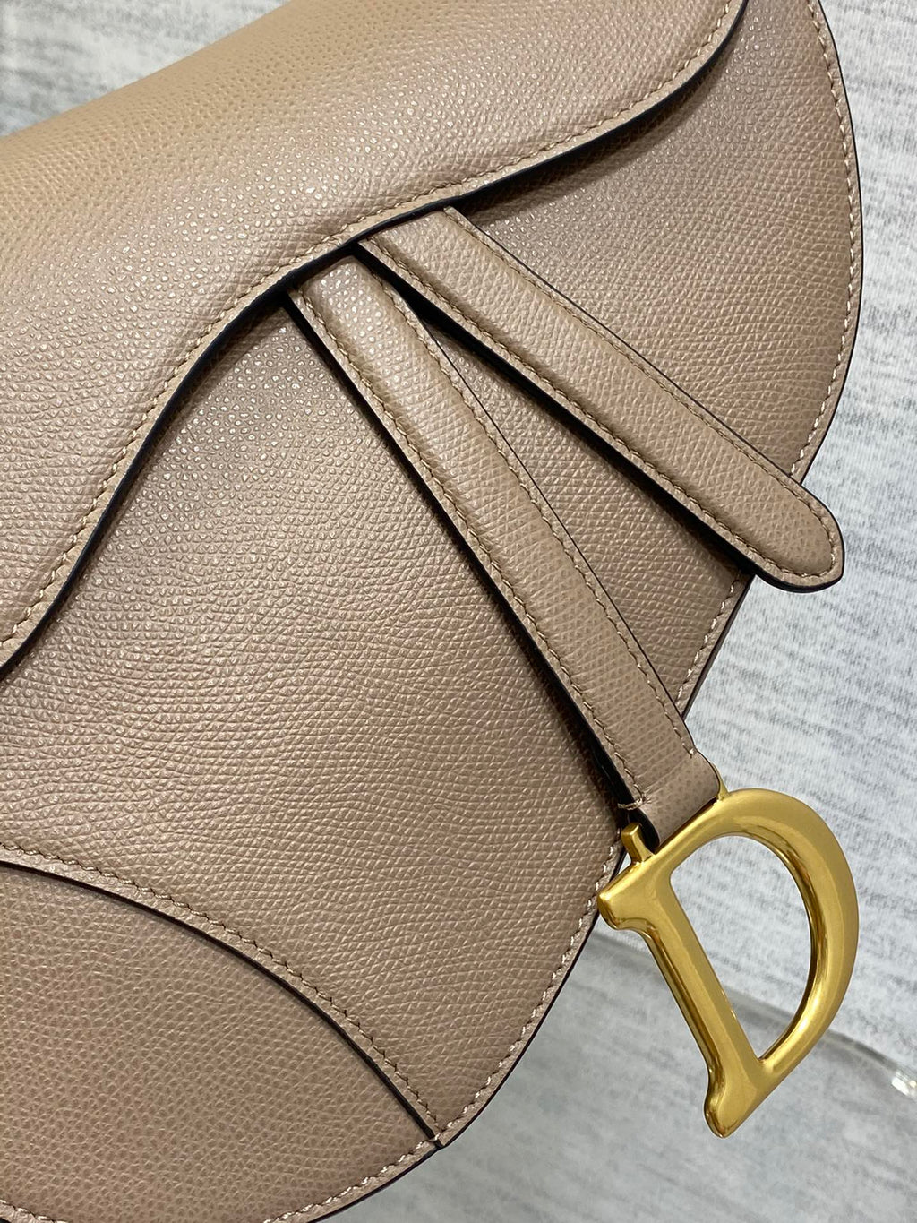 Dior Saddle Bag — Warm Taupe Grained Calfskin with Gold Hardware