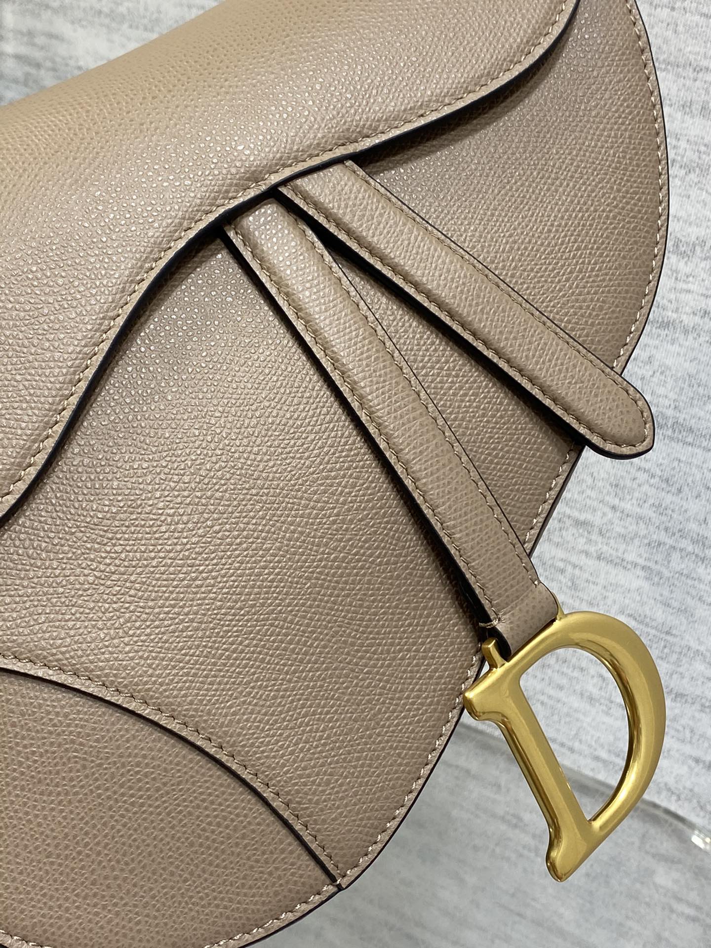 Dior Saddle Bag — Warm Taupe Grained Calfskin with Gold Hardware