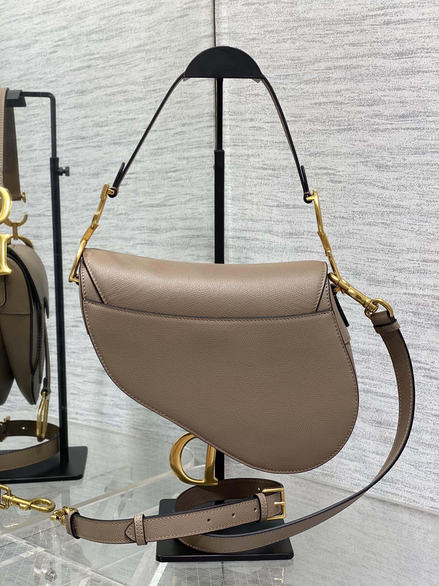 Dior Saddle Bag — Warm Taupe Grained Calfskin with Gold Hardware