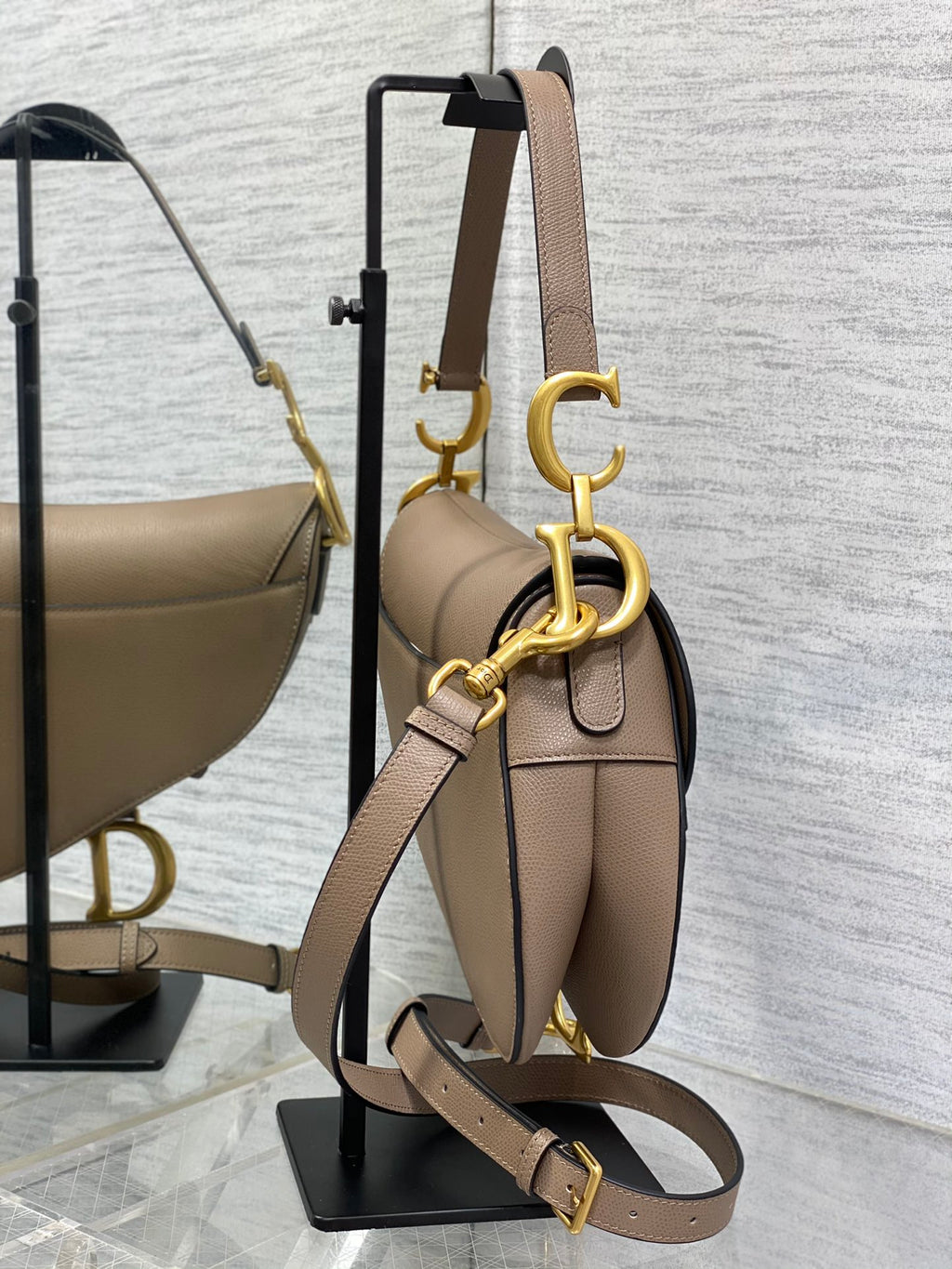 Dior Saddle Bag — Warm Taupe Grained Calfskin with Gold Hardware