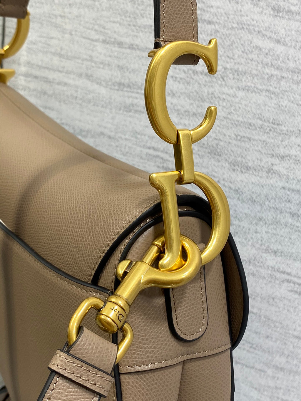 Dior Saddle Bag — Warm Taupe Grained Calfskin with Gold Hardware