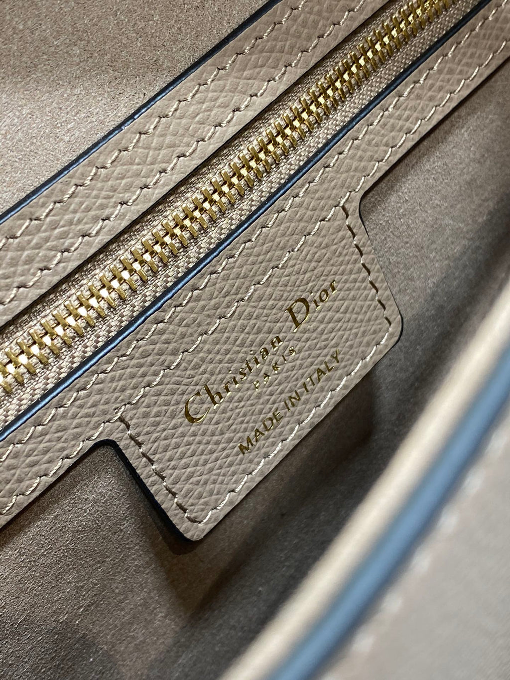 Dior Saddle Bag — Warm Taupe Grained Calfskin with Gold Hardware