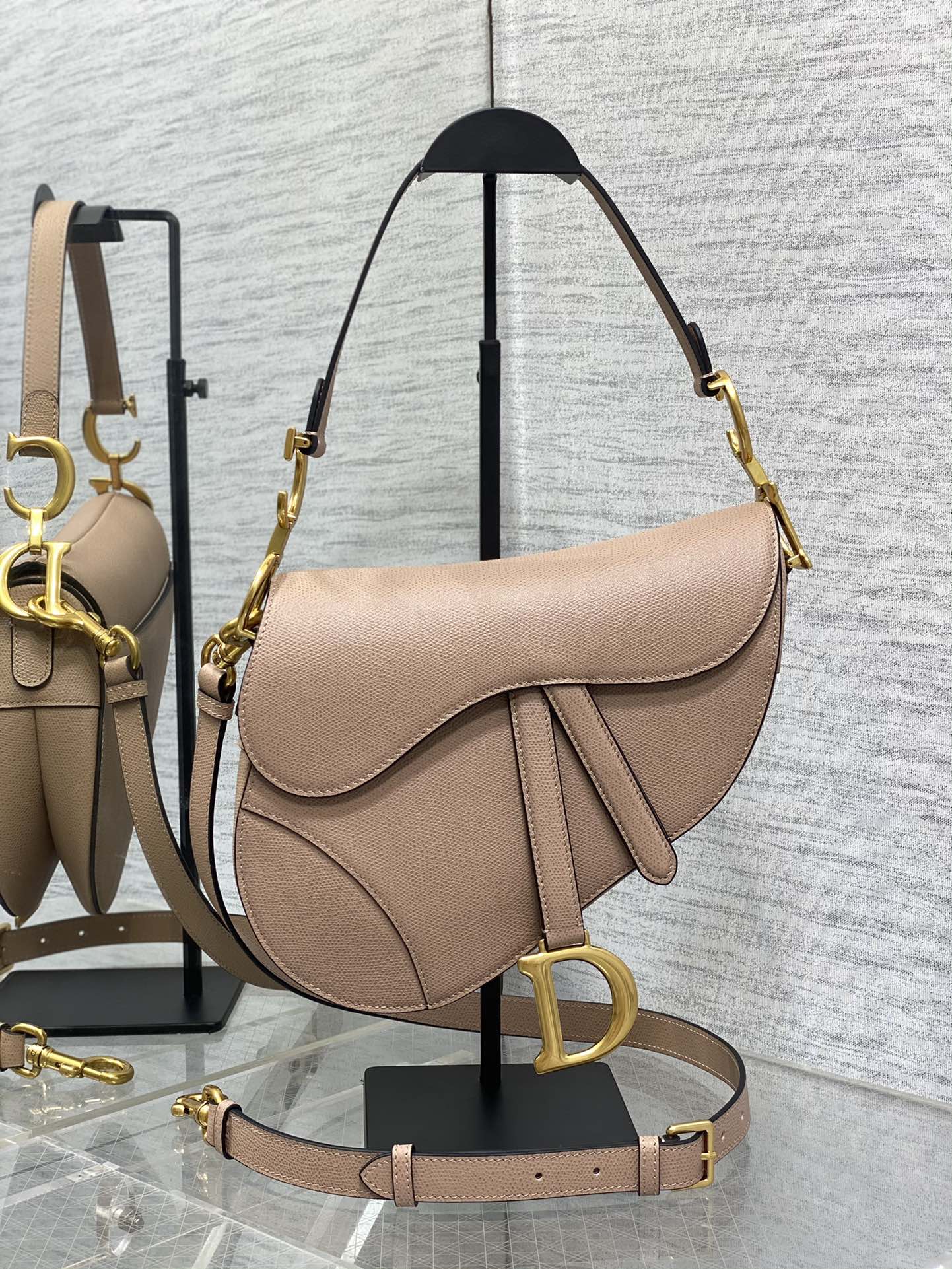 Dior Saddle Bag — Blush Pink Grained Calfskin with Gold Hardware