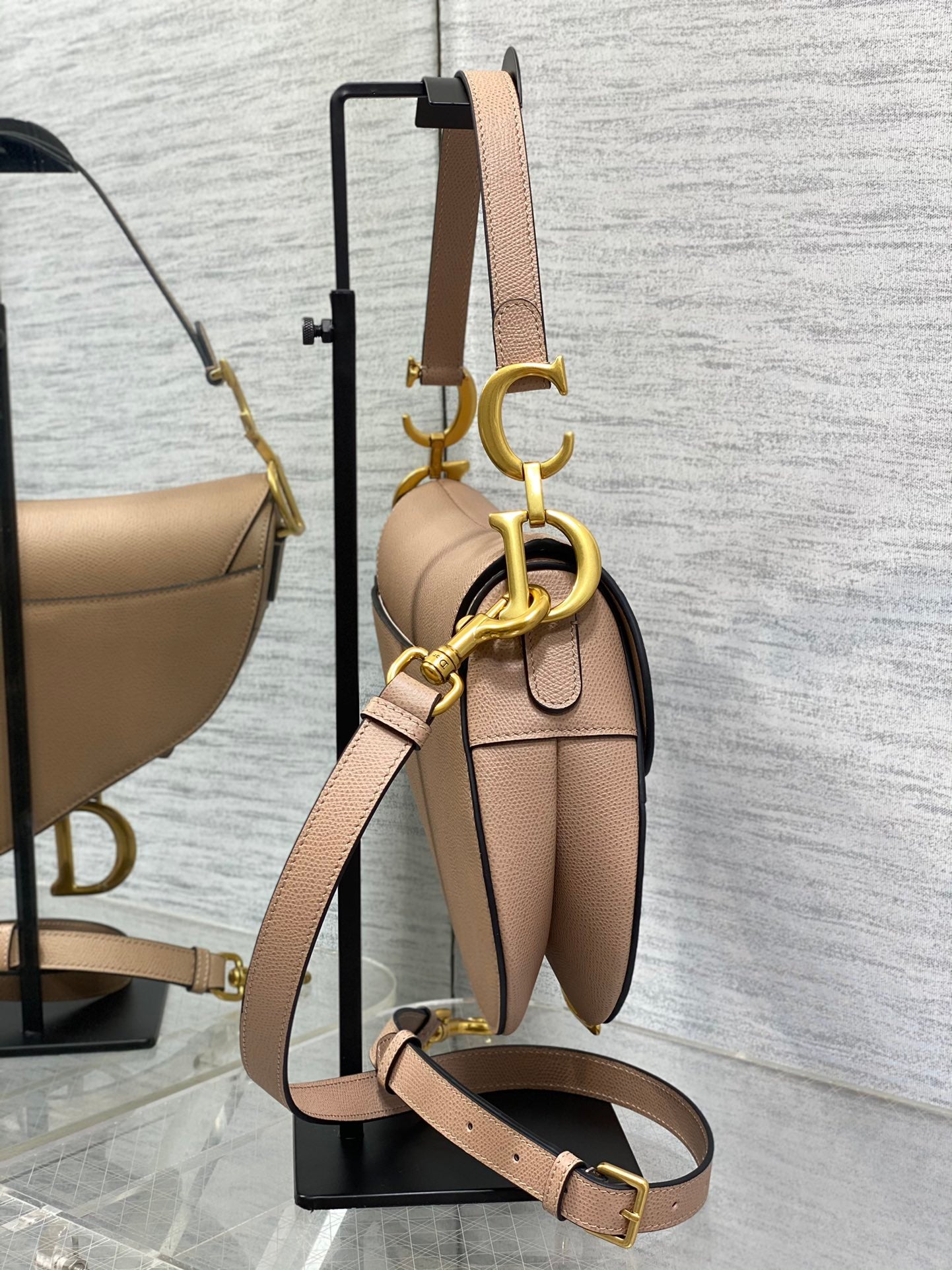Dior Saddle Bag — Blush Pink Grained Calfskin with Gold Hardware