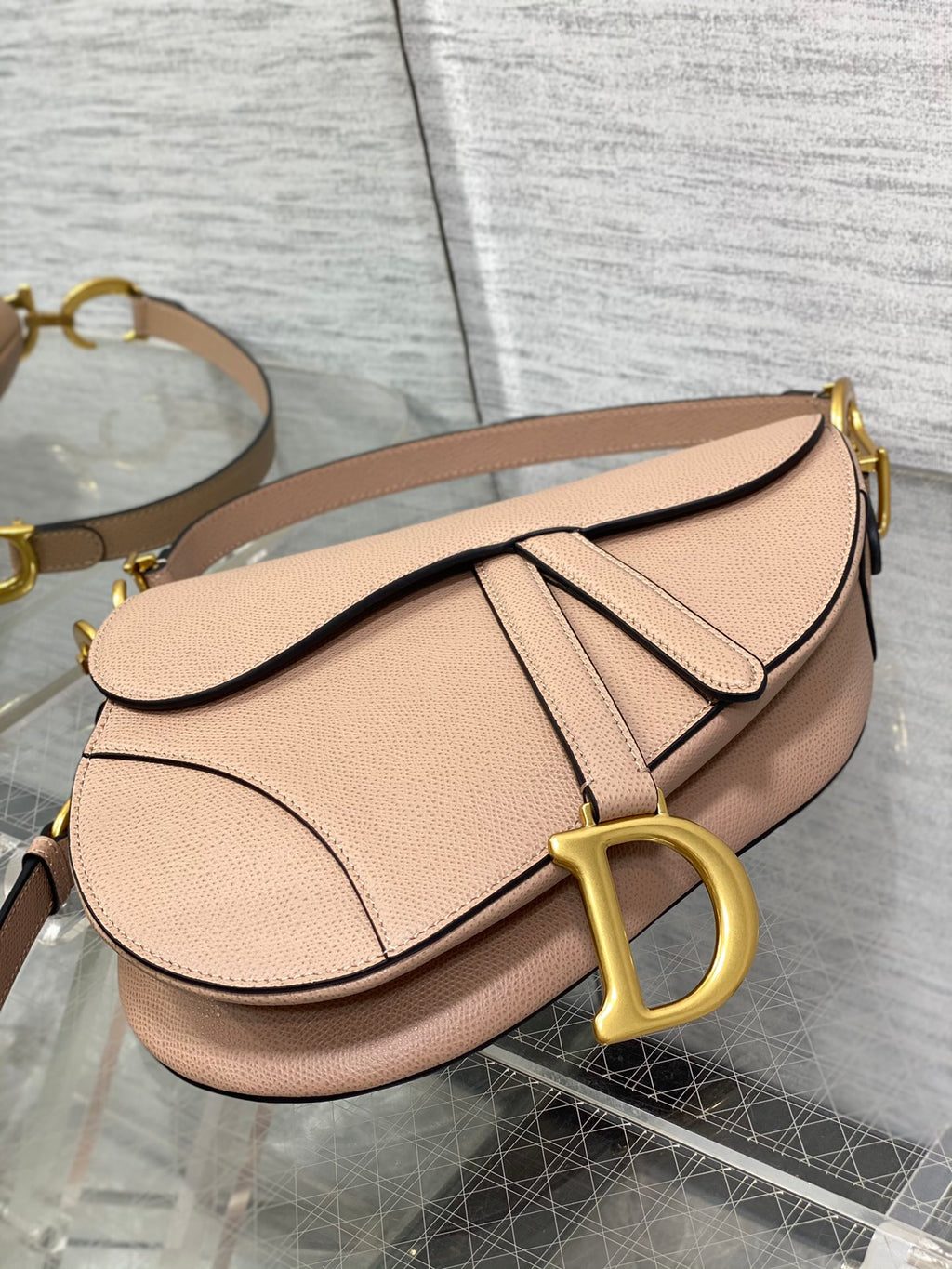 Dior Saddle Bag — Blush Pink Grained Calfskin with Gold Hardware