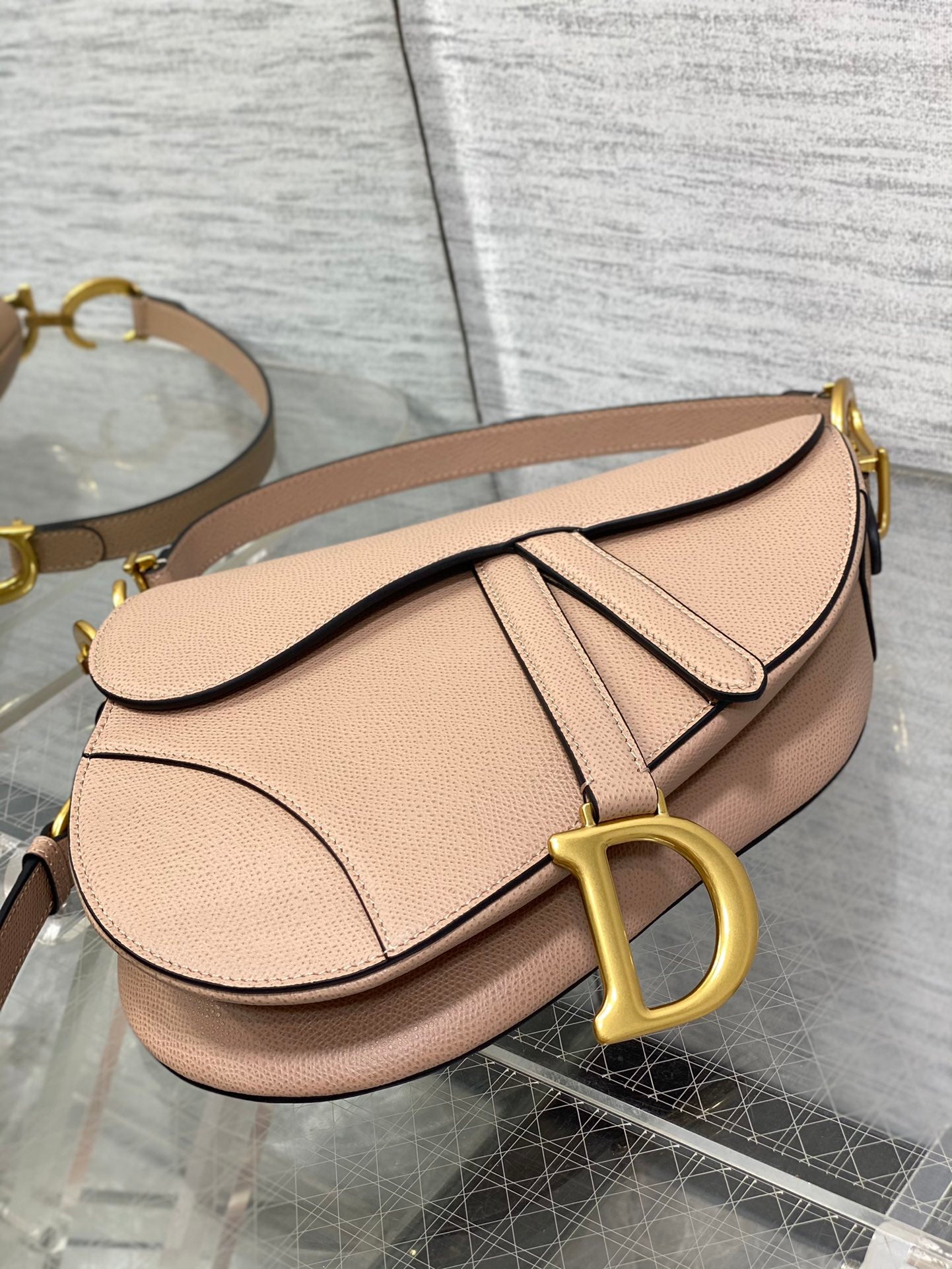 Dior Saddle Bag — Blush Pink Grained Calfskin with Gold Hardware