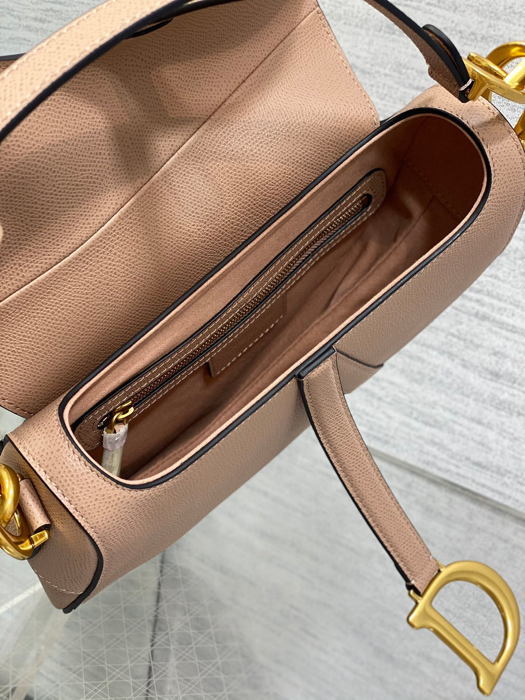 Dior Saddle Bag — Blush Pink Grained Calfskin with Gold Hardware