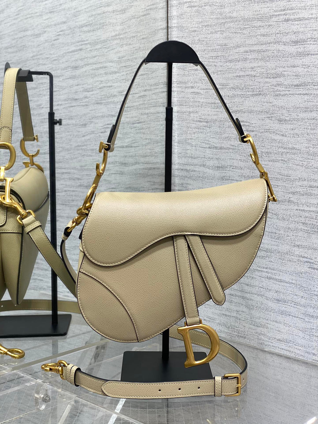 Dior Saddle Bag — Ecru Grained Calfskin with Gold Hardware