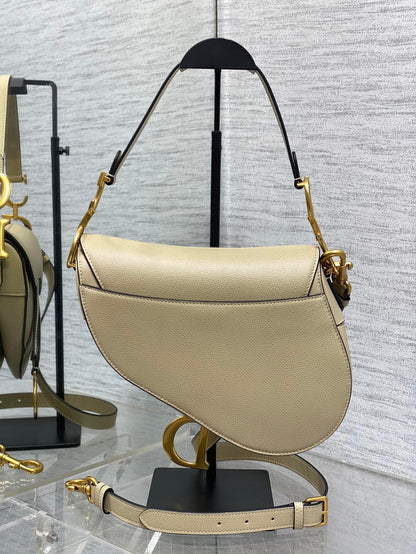 Dior Saddle Bag — Ecru Grained Calfskin with Gold Hardware