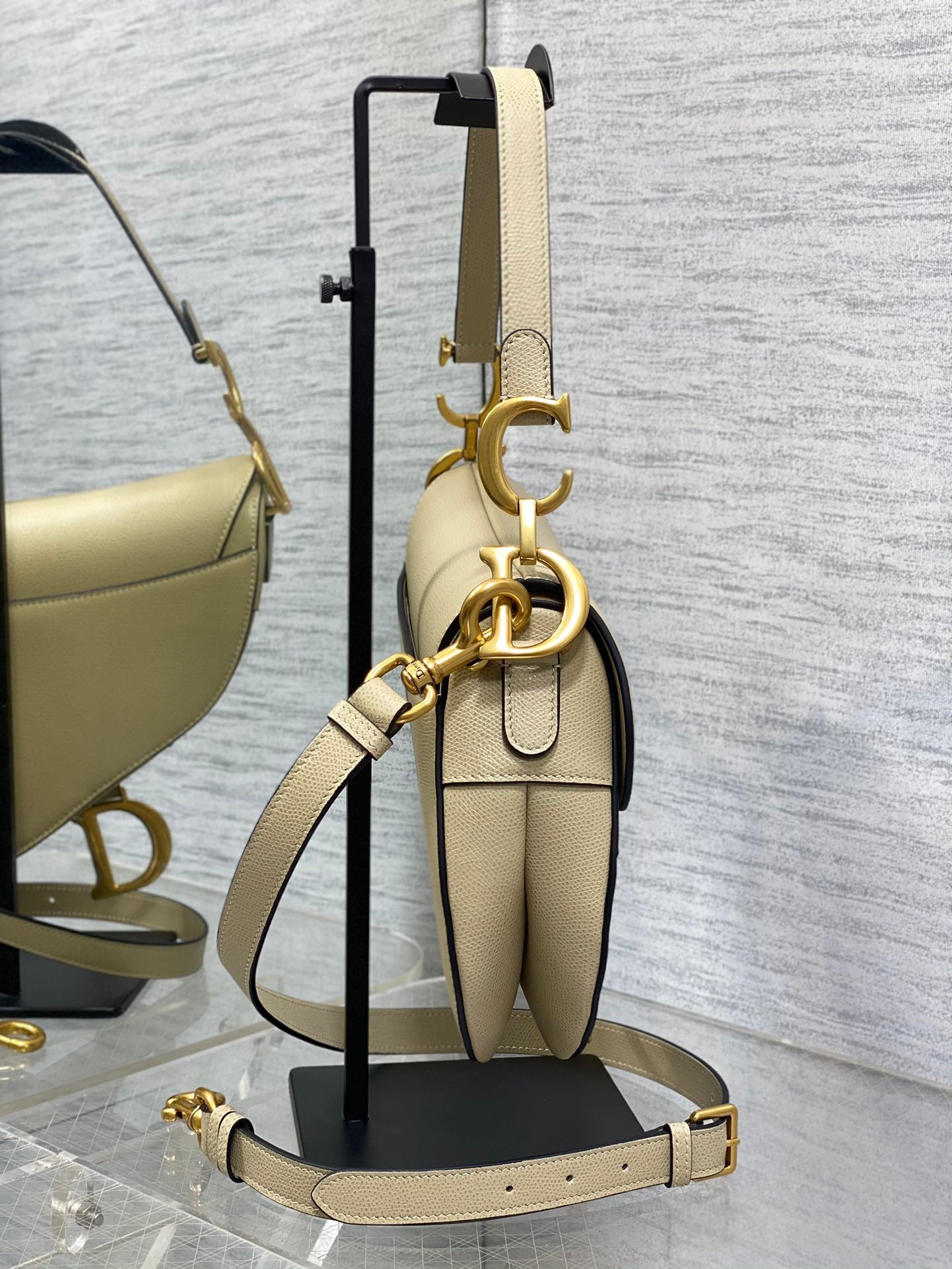 Dior Saddle Bag — Ecru Grained Calfskin with Gold Hardware