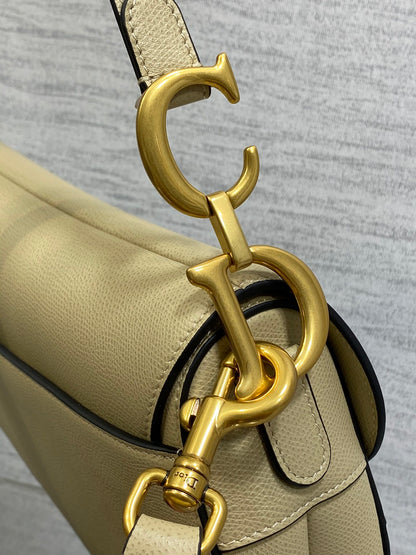 Dior Saddle Bag — Ecru Grained Calfskin with Gold Hardware