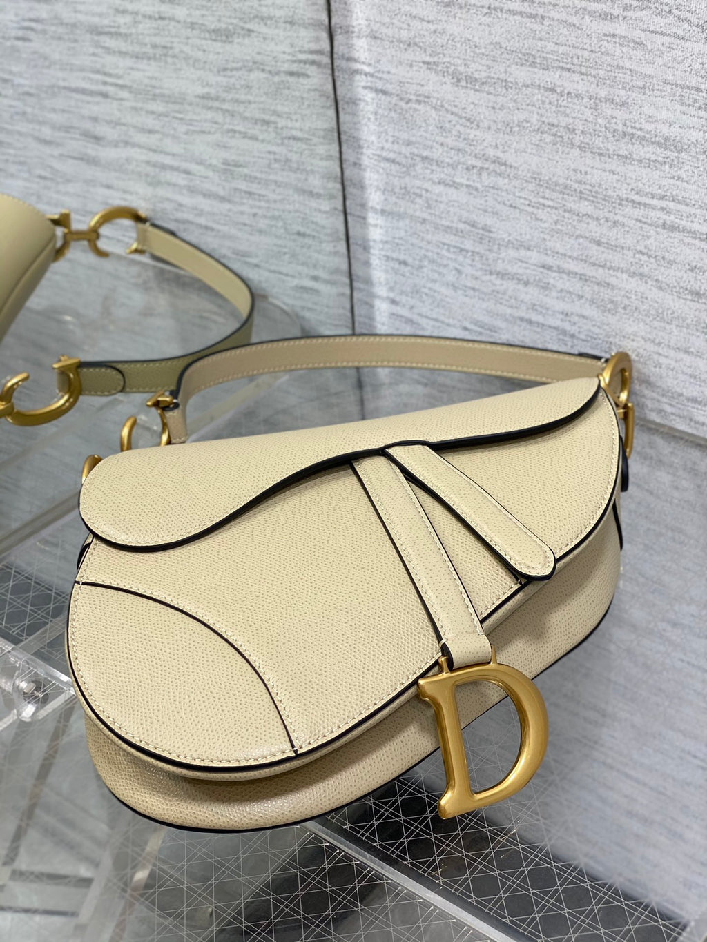Dior Saddle Bag — Ecru Grained Calfskin with Gold Hardware