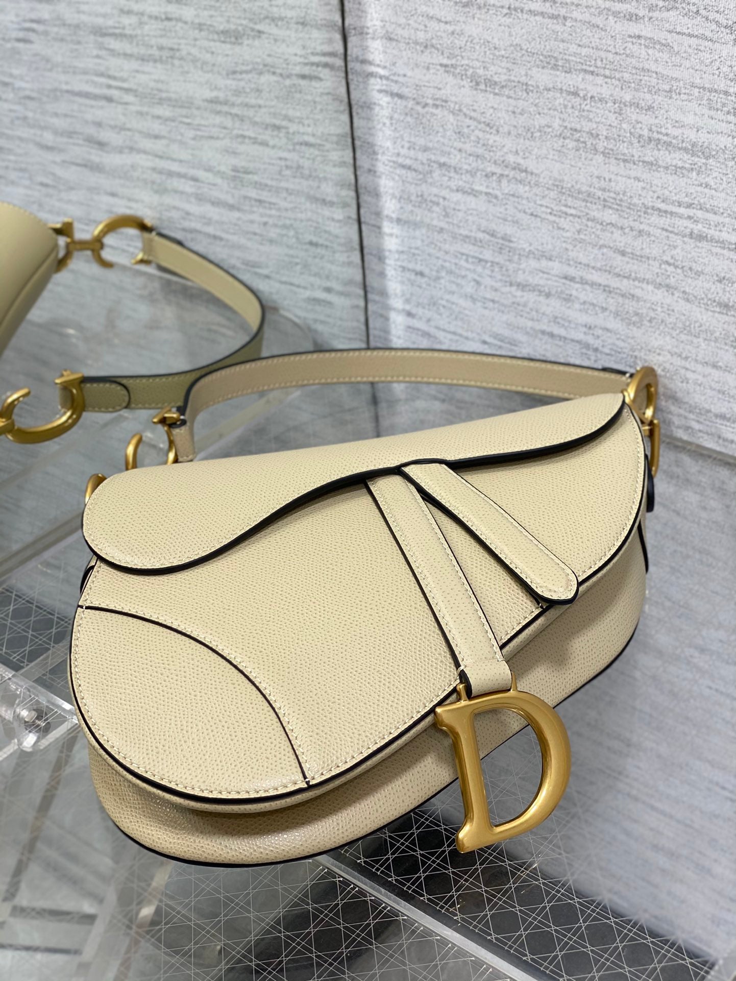 Dior Saddle Bag — Ecru Grained Calfskin with Gold Hardware