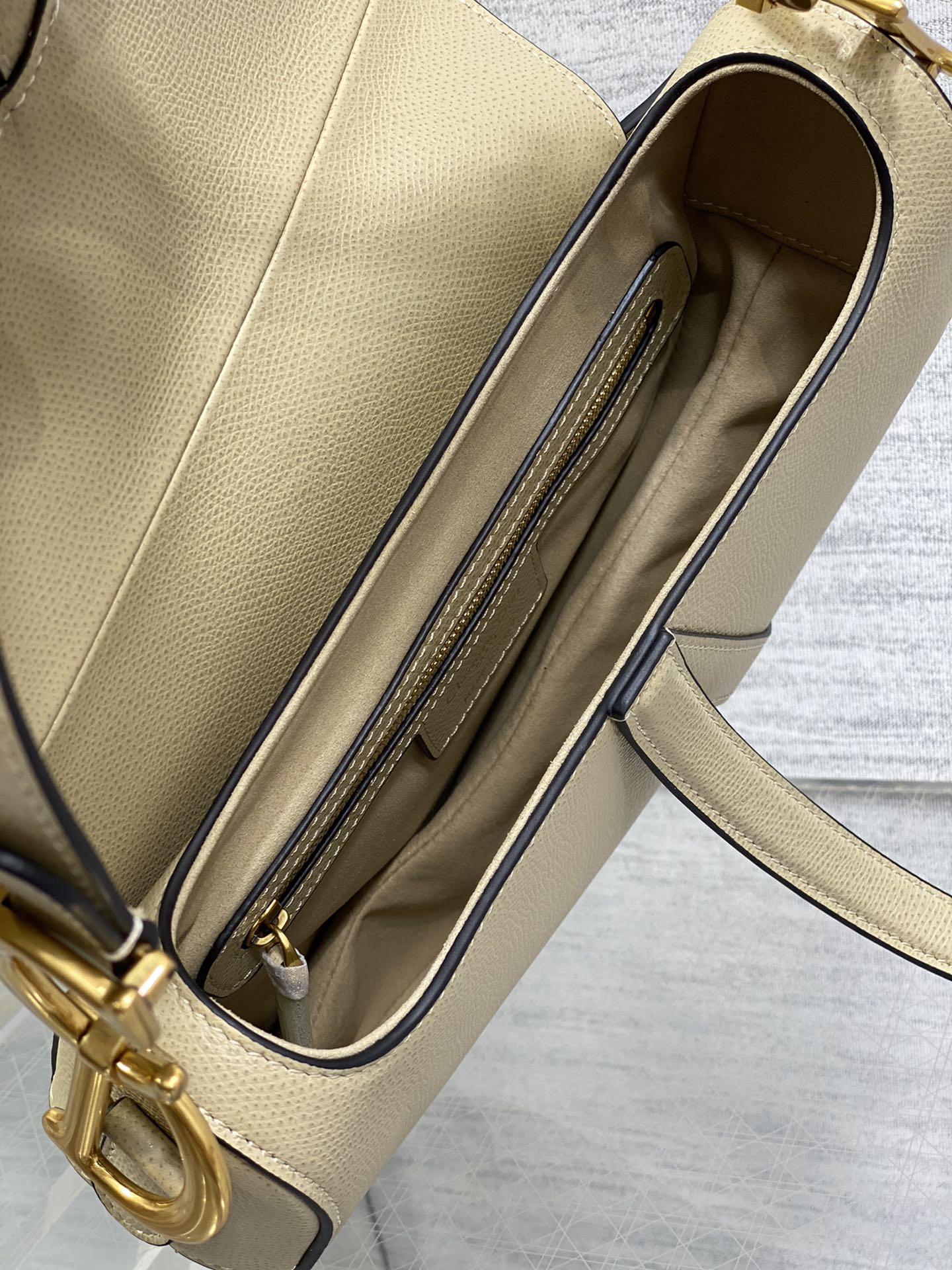 Dior Saddle Bag — Ecru Grained Calfskin with Gold Hardware