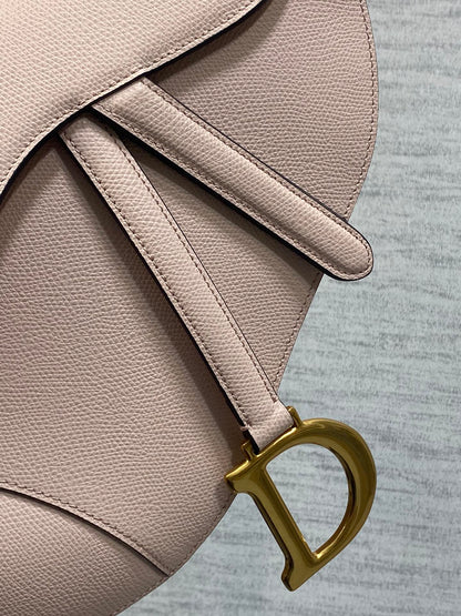Dior Saddle Bag — Powder Rose Grained Calfskin with Gold Hardware