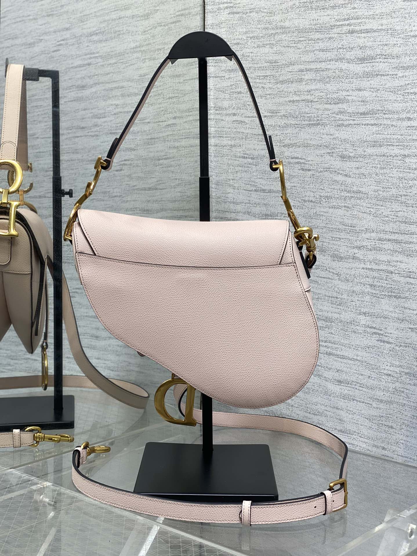 Dior Saddle Bag — Powder Rose Grained Calfskin with Gold Hardware