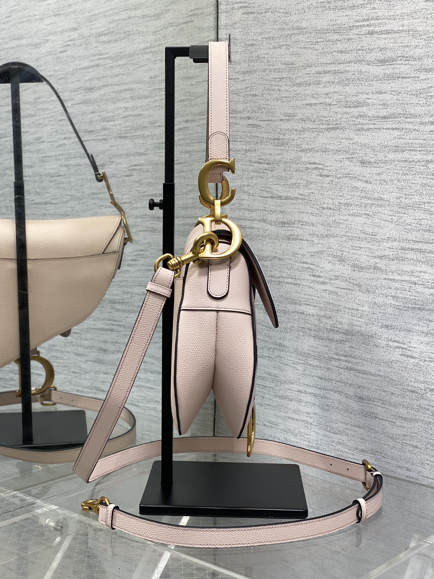 Dior Saddle Bag — Powder Rose Grained Calfskin with Gold Hardware