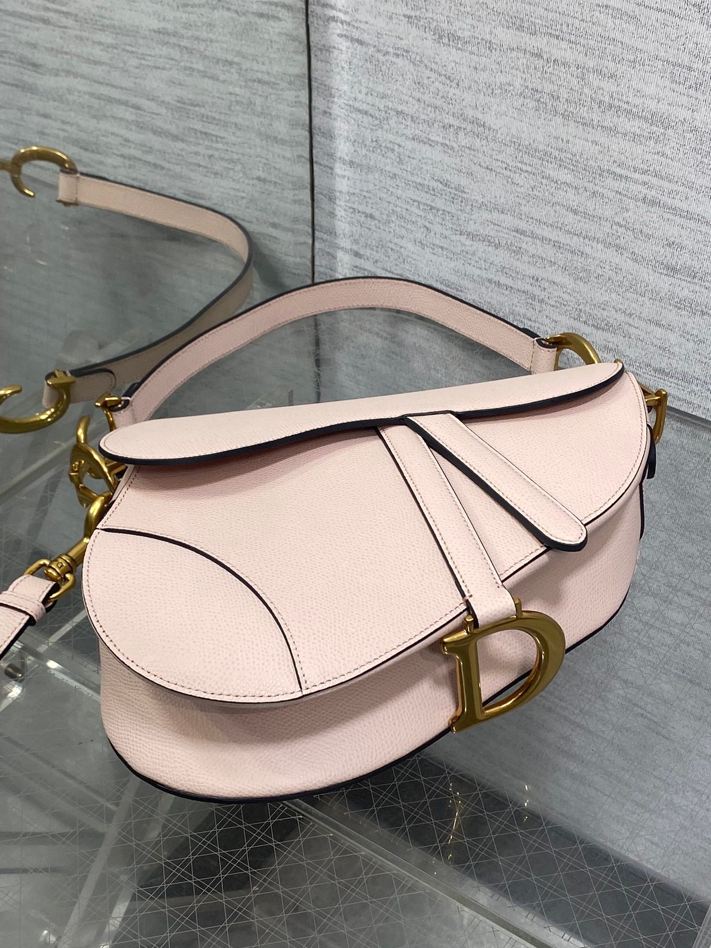 Dior Saddle Bag — Powder Rose Grained Calfskin with Gold Hardware