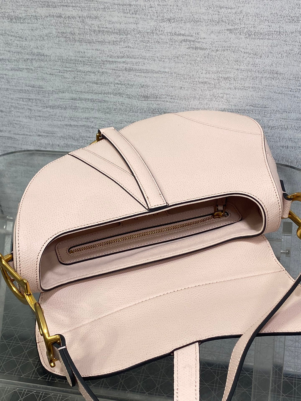 Dior Saddle Bag — Powder Rose Grained Calfskin with Gold Hardware