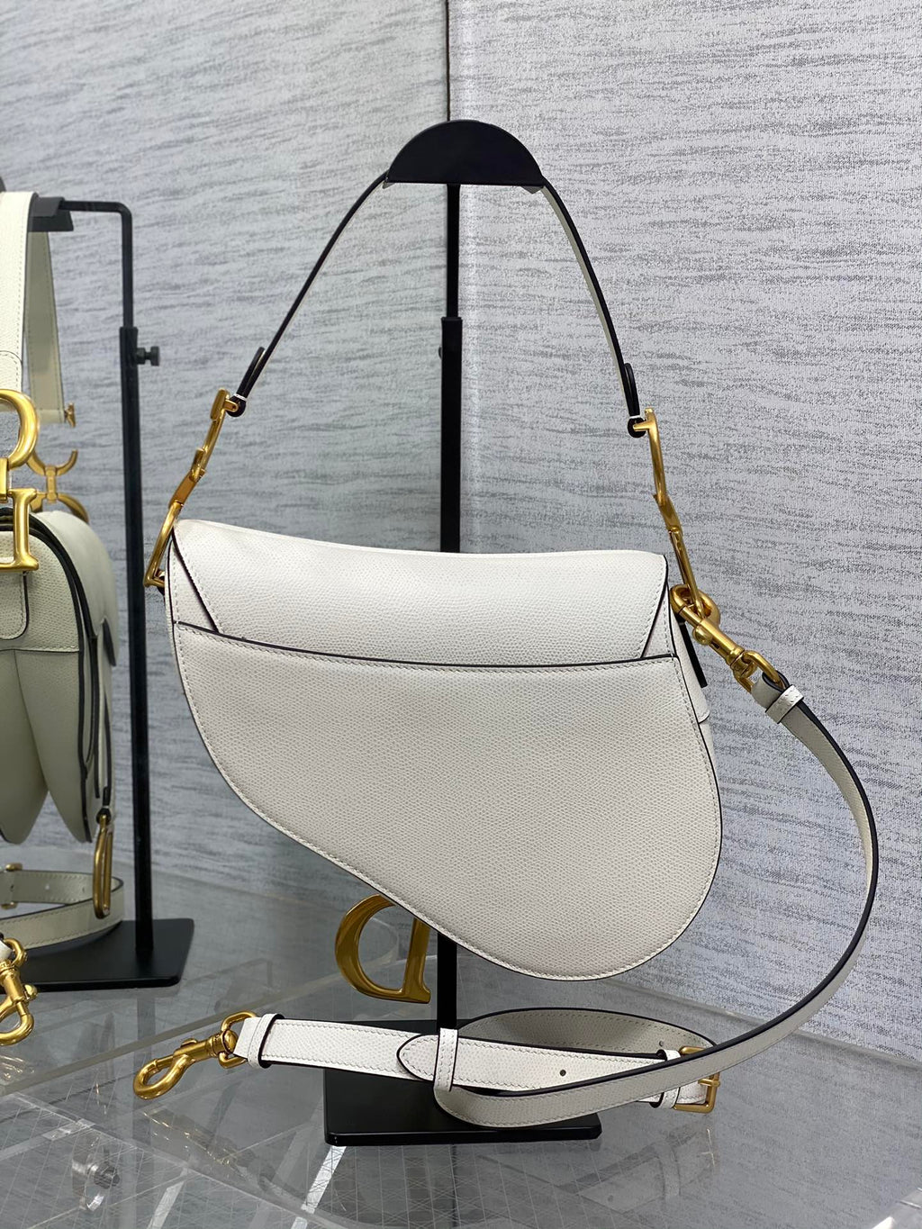 Dior Saddle Bag — White Grained Calfskin with Gold Hardware