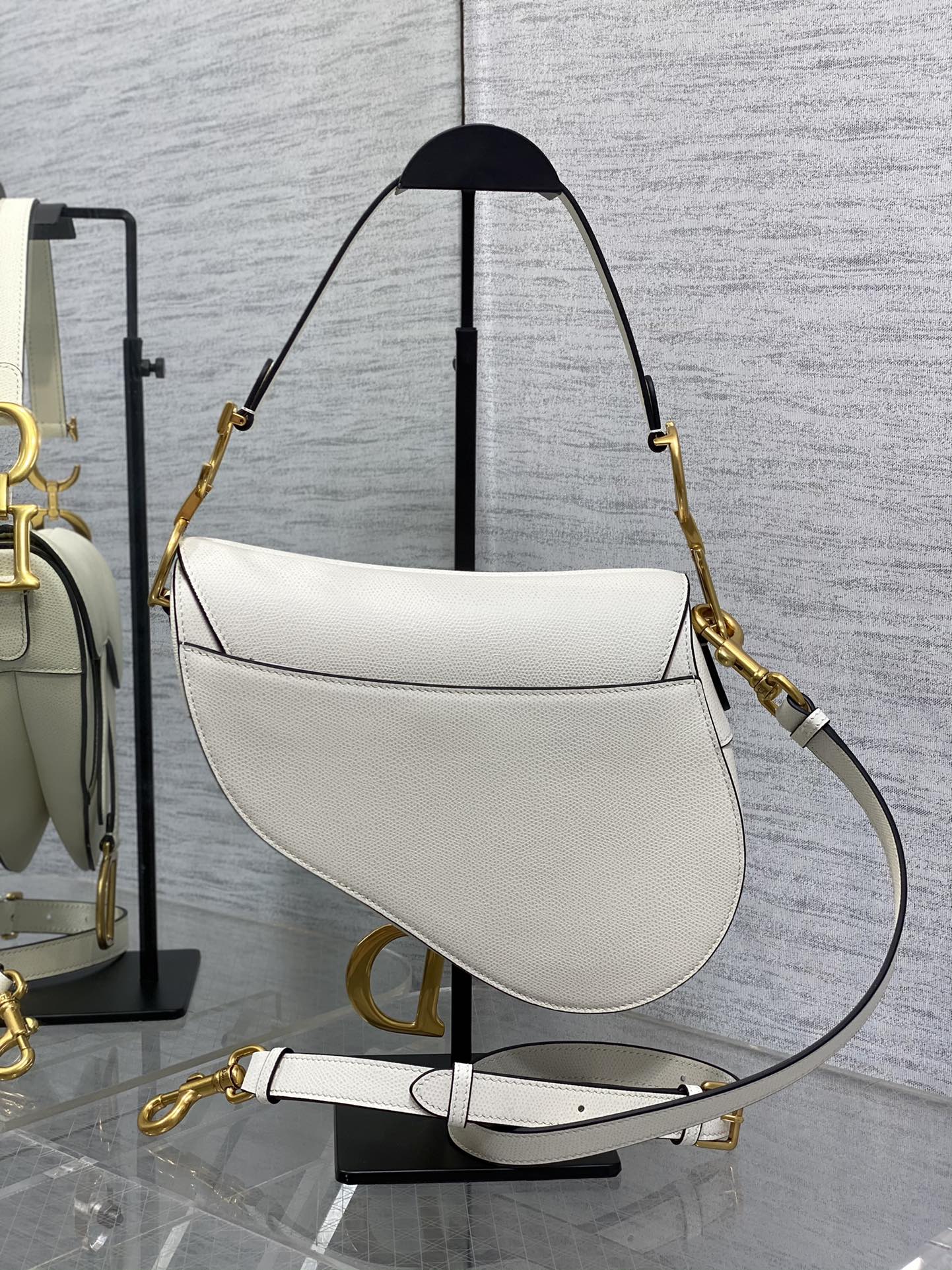 Dior Saddle Bag — White Grained Calfskin with Gold Hardware