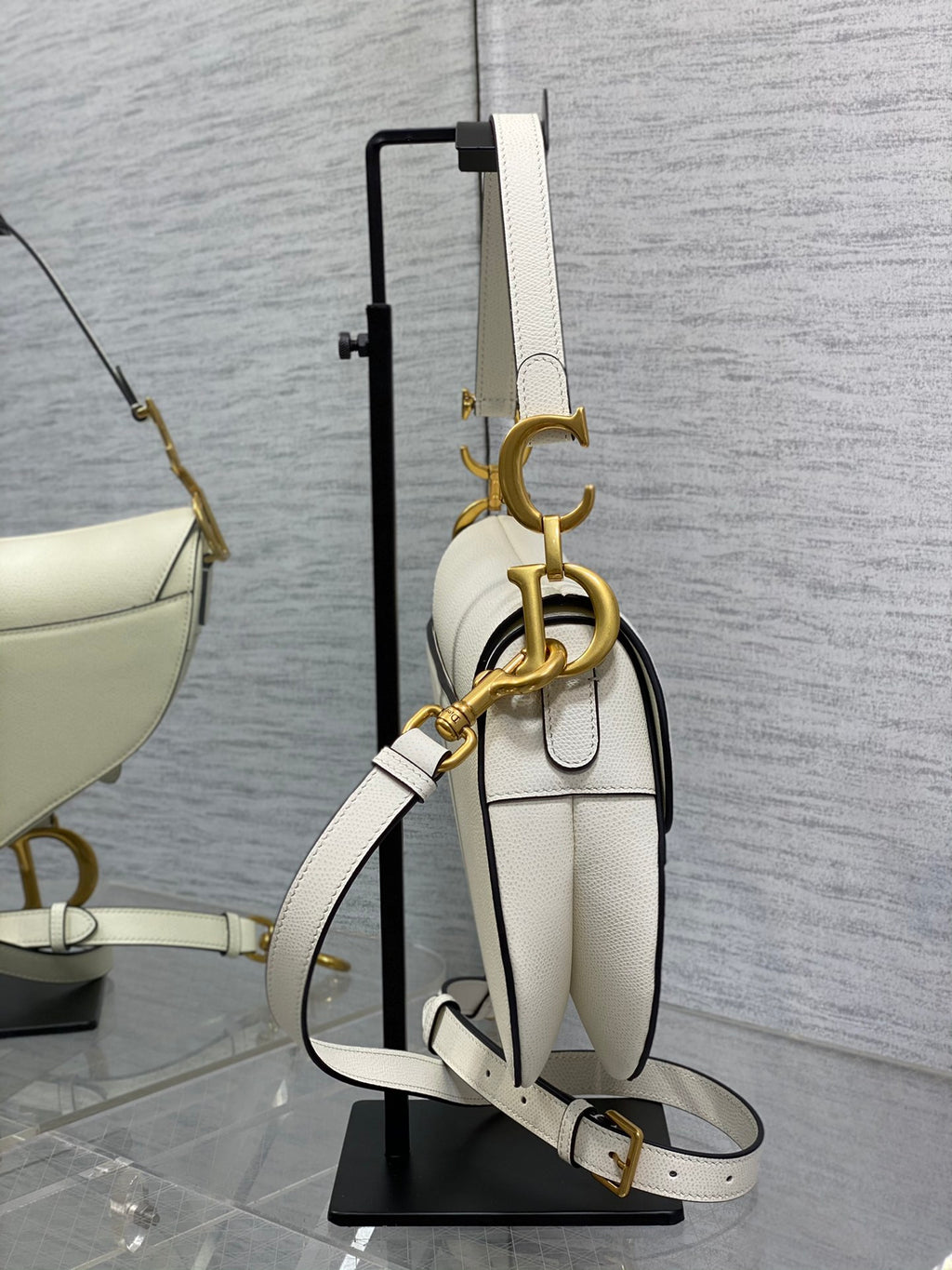 Dior Saddle Bag — White Grained Calfskin with Gold Hardware